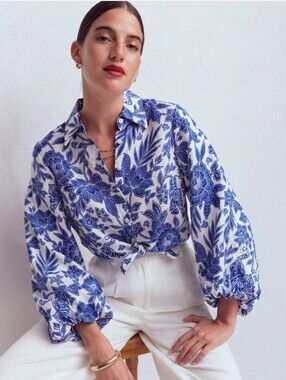 NWT Puff Sleeve Linen Shirt Sapphire Blue, Tigers Paradise Size 4